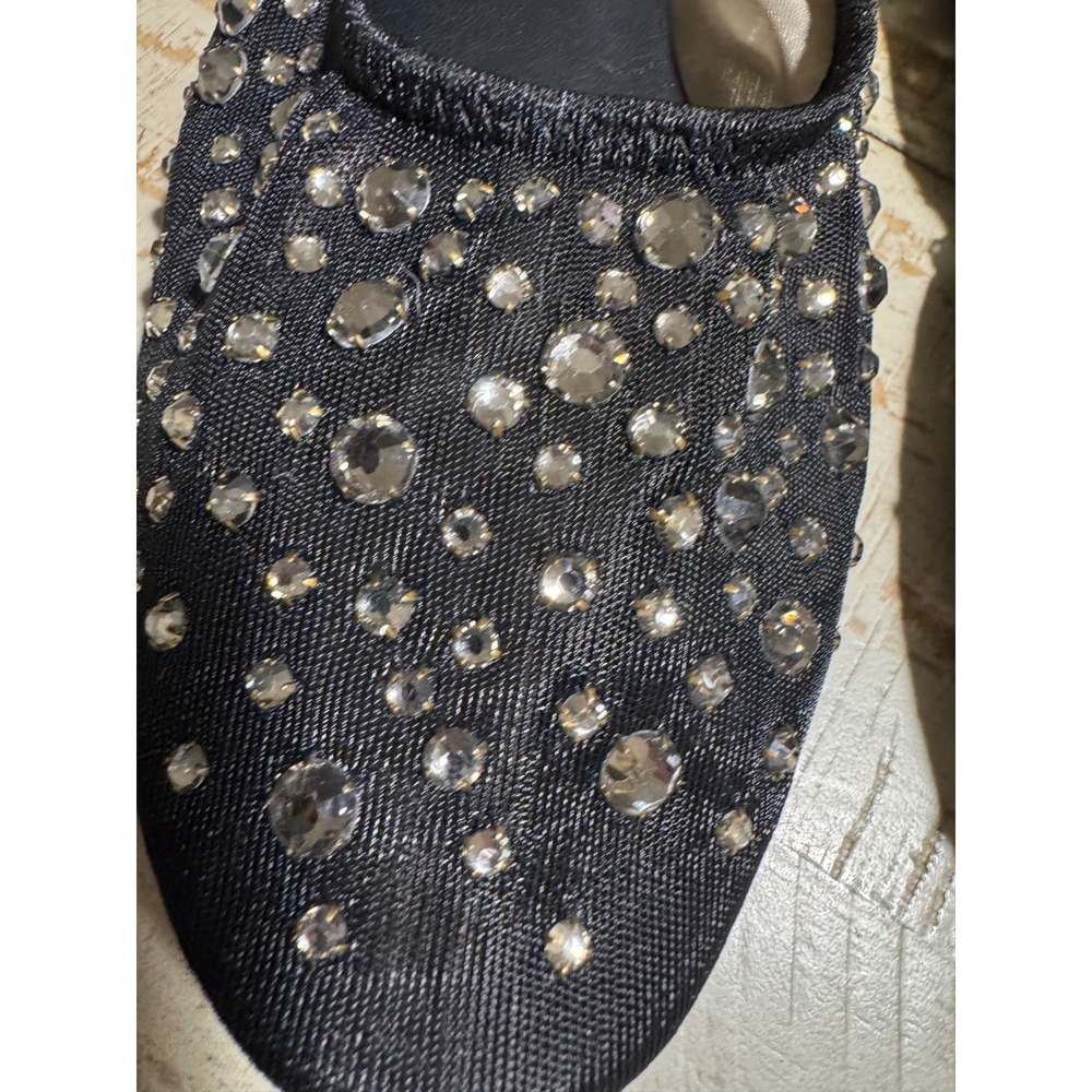 Tory Burch Black Mesh Rhinestone Embellished Ballet Flats Size 6.5M Crystal Logo - Picture 3 of 7